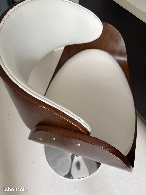 Tabouret de bar design réglable Blanc et bois foncé BENT (image 5)