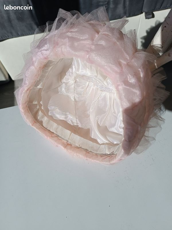 Chapeau Vintage Femme Années 1960 - Satin Rose Pâle, Taille Unique