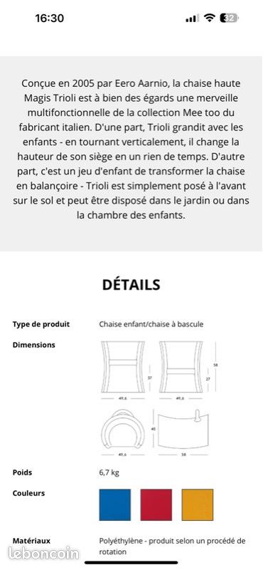 Chaise Enfant TRIOLI Marque : Me Too by Magis Design : Eero Aarnio (image 8)