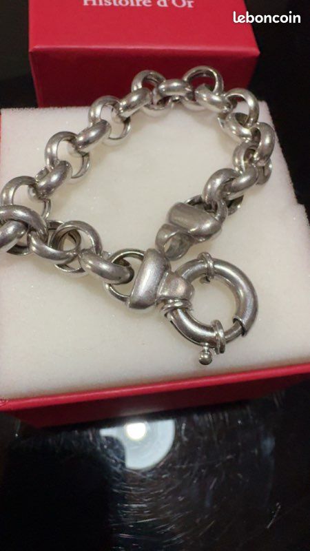 Bracelet maille jaseron rhodié argent massif 925/1000 poinçonné bijoux femme (image 1)