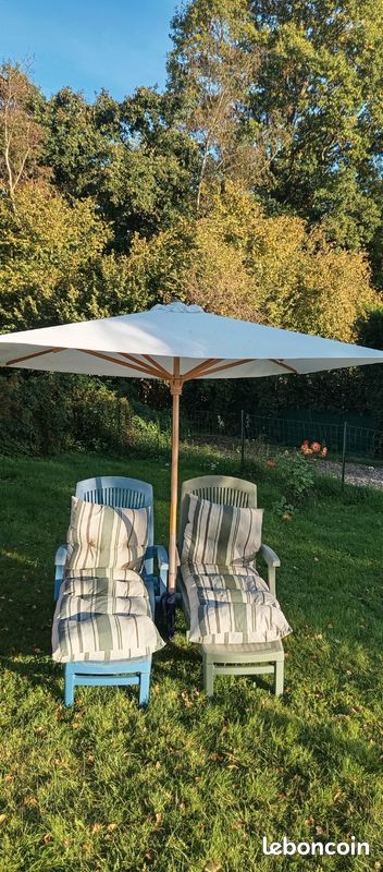 Parasol carré XXL 100% COTON - Mât bois massif - 2,36m - Blanc (image 1)