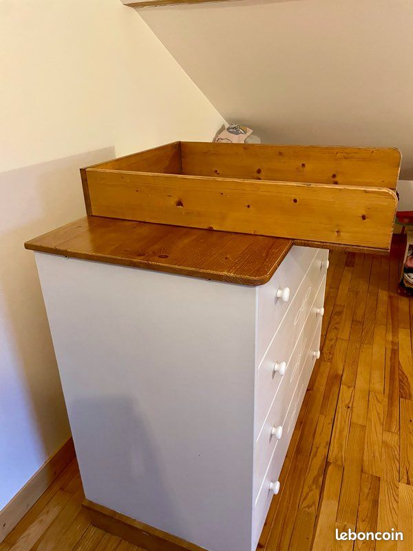 Commode table langer bois massif + étagère (image 8)