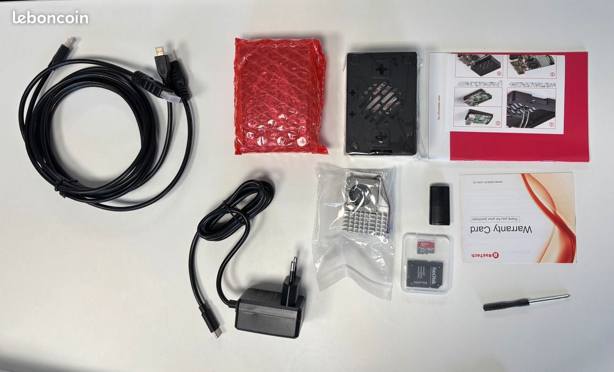 Starter Kit Raspberry Pi 5 8GB RAM 64GB SD - Alim 27W, Boîtier Ventilé, Dissipateurs - Projet Idéal Maison Connectée