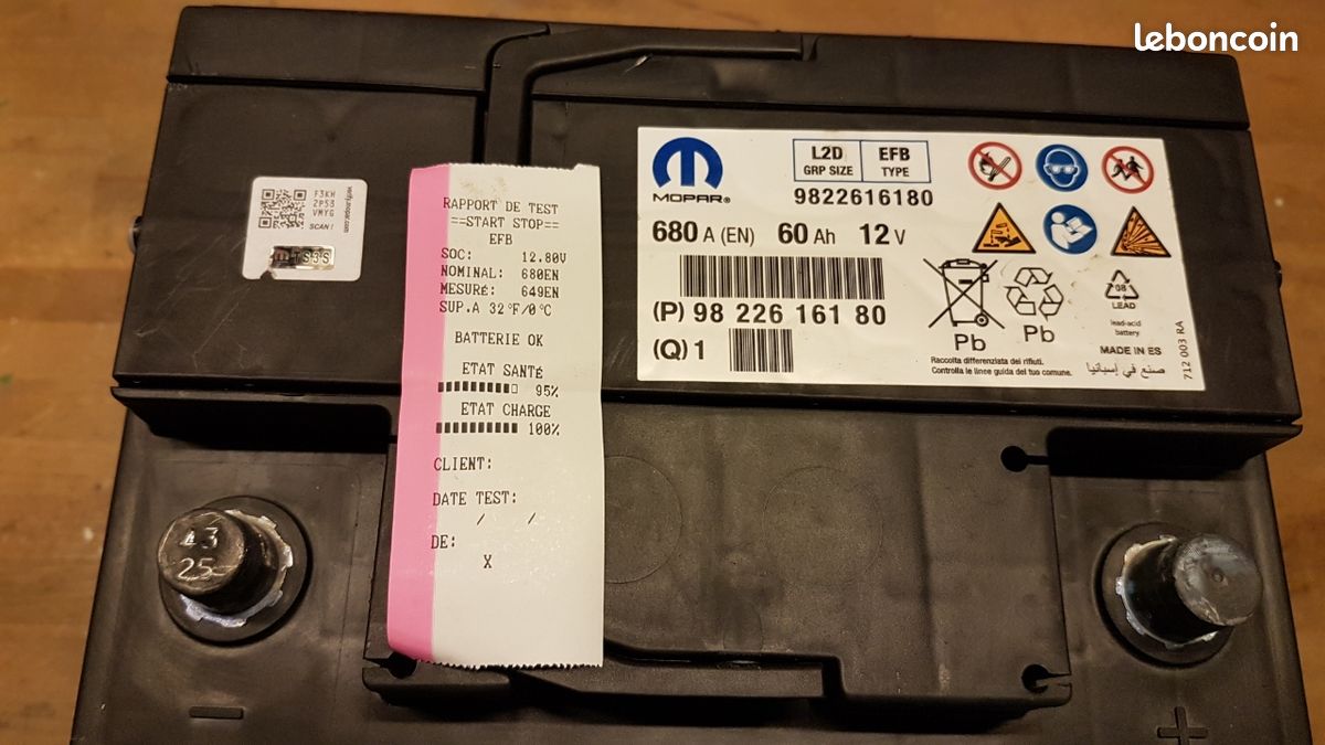 1 batterie neuve d'origine peugeot Citroën 680 ampères 60Ah 12v pour voiture avec ou sans stop and start .prix 50 euros (image 1)