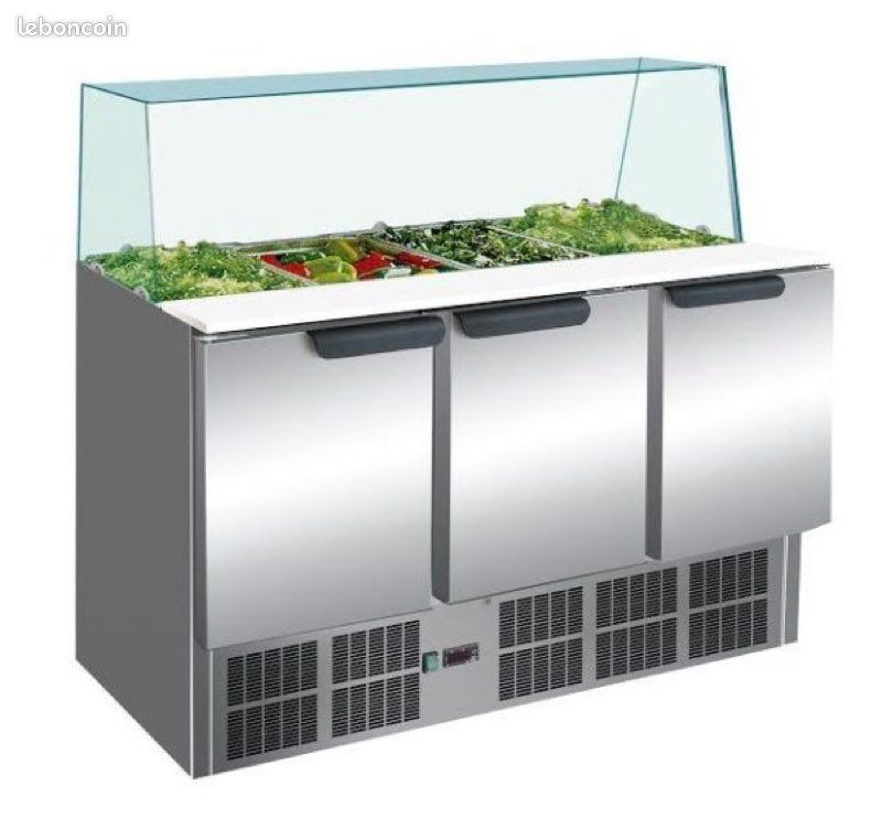 Saladette vitree inox refrigeree positive 2 ou 3 portes sur roulettes-salade bar-vitrine comptoir presentation -table de preparation-meuble froid-pizzeria-snack-kebab-sandwicherie-restauration rapide (image 3)
