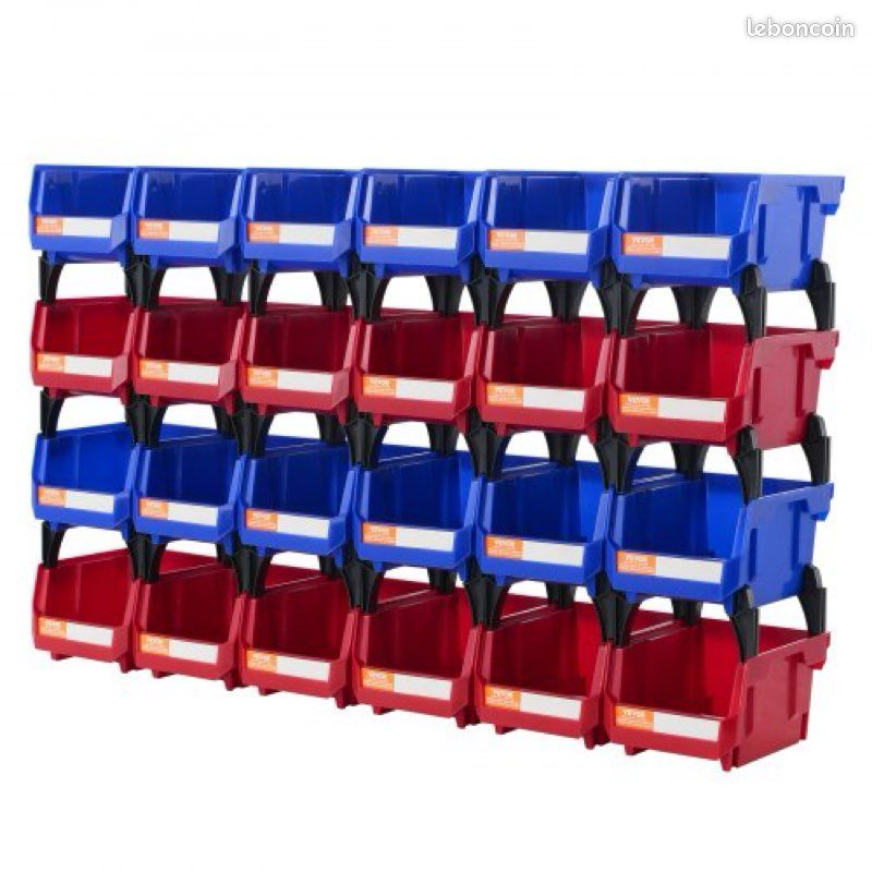 Plastic Storage Containers (12.7 x 10.2 x 7.6 cm), Hanging, Stackable Storage Containers, Blue/Red, 24-Pack, Sturdy Stackable Containers for Organizing Closets, Kitchens, Offices or Pantries (image 1)