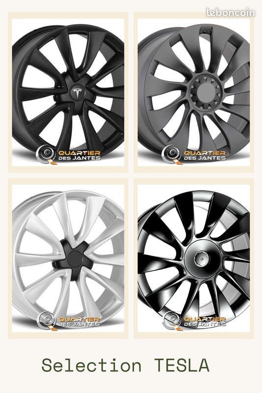 🔥🔥🔥Pack 4 Jantes alu 18" 19" 20" pouces 5x114,3 pour Tesla Model 3 Y - Argent - Noire - Neuves (image 1)