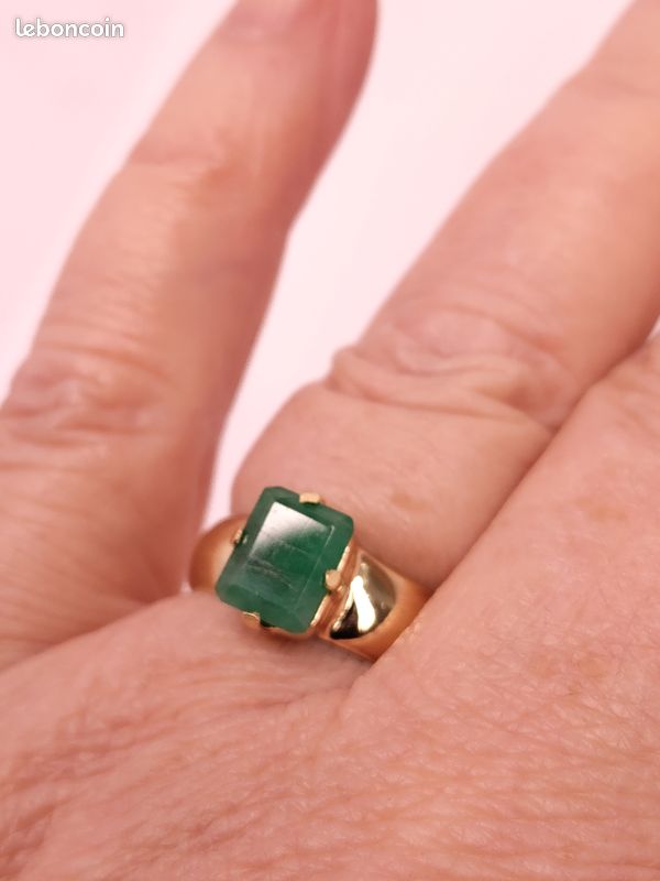 Bague Vintage Plaquée Or Avec Cristal émeraude Et Diamant - Taille 55 - Occasion Vérifiée Et Remise En état