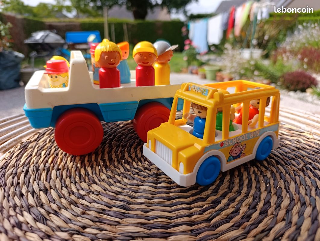 Lot véhicules bus scolaire et voiture chantier enfants jeux vintage années 80 Chicco spectra (image 2)