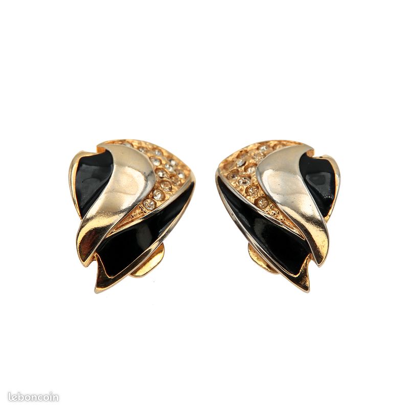 Boucles D'oreilles Vintage Dorées Strass Glamour - Style Rétro Chic, état Correct