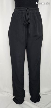 Pantalon Femme Noir Monoprix Taille 38 - état Très Bon, Coupe Straight, En Polyester Et Viscose