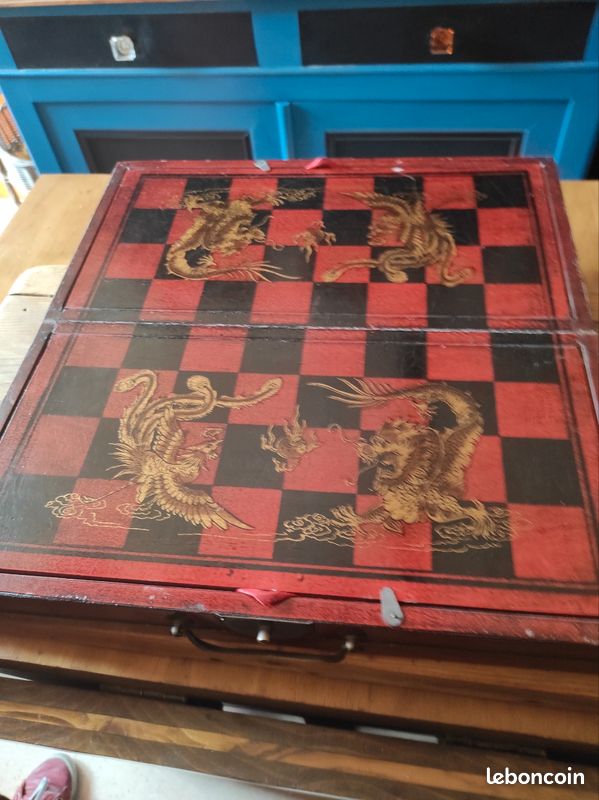 Cofet cadeau d'échecs chinois traditionnel en séquoia - Jeu de
