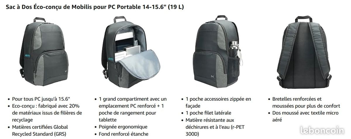 Sac à dos d'ordinateur MOBILIS jusqu'à 15,6