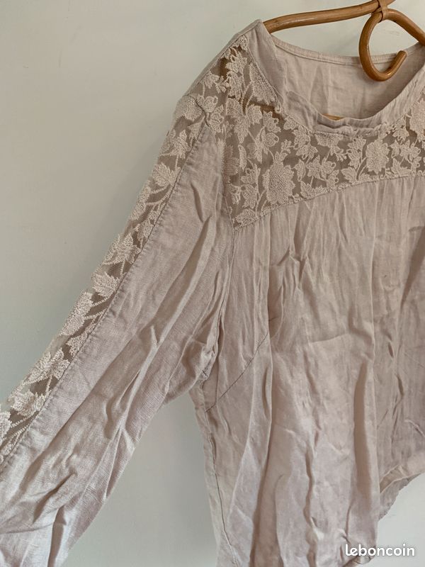 Blouse Beige 100% Lin - Taille XXL - Made in Italy (image 2)