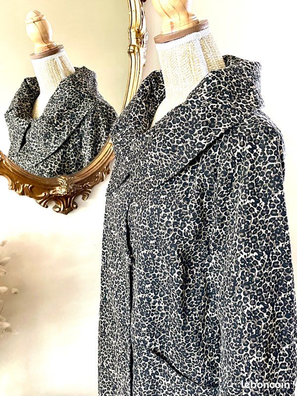 Veste trench léopard marron noir (image 19)