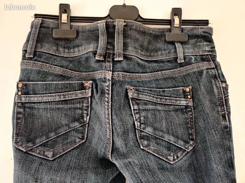 Promod Jean Gris Droit Jean Droit Promod Bleu Foncé T36 Vêtements