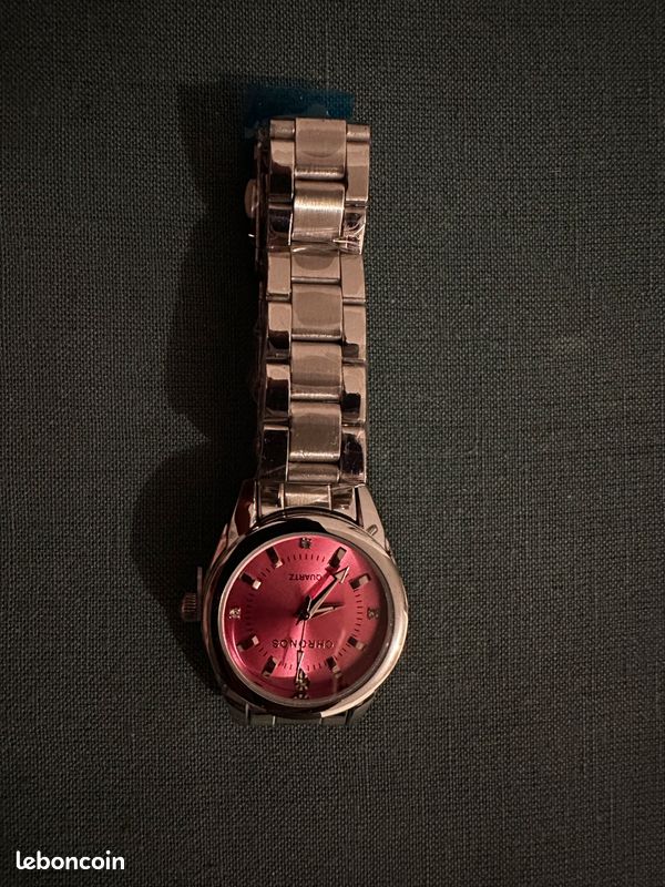 Montre femme neuve – cadran rose – bracelet acier argenté (image 6)