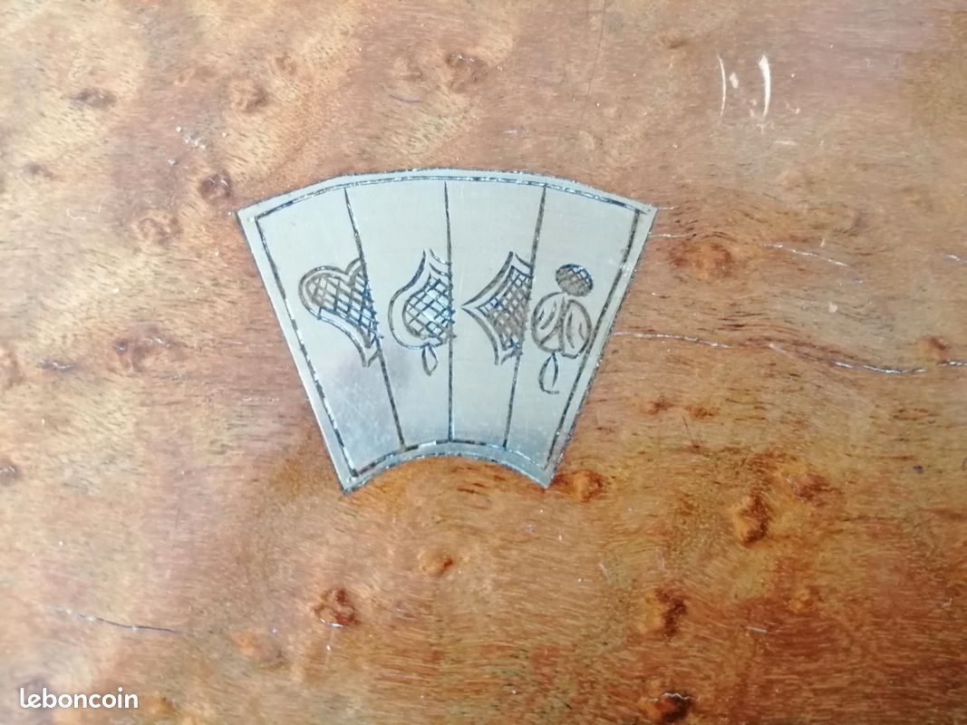 Ancien Coffret Jeu De Société - Jetons En Os, Cartes, Compteur De Points - Bois