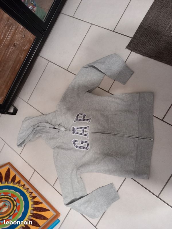 Sweat Zippé Intégral Femme Gap Gris Coton – Taille XS – Matelassé, Très Bon état