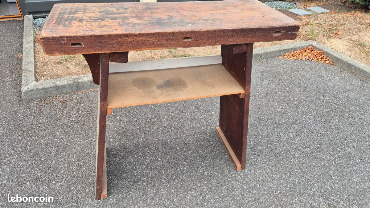 Petit établi ancien vintage en bois massif (image 1)