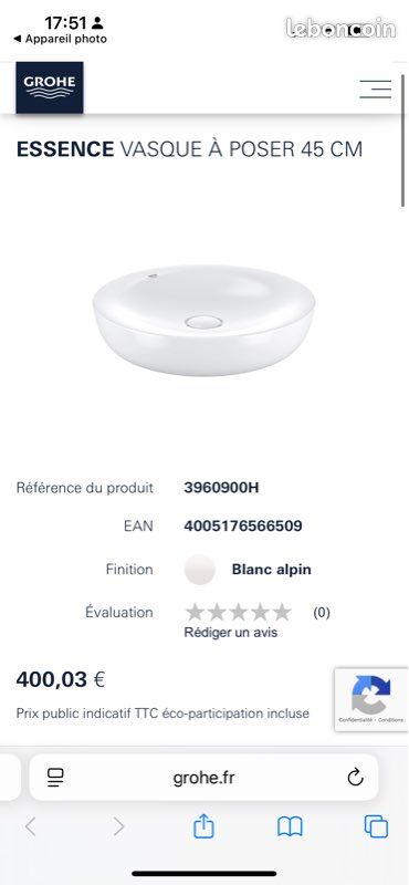 Lavabo Grohe vasque à poser (image 1)