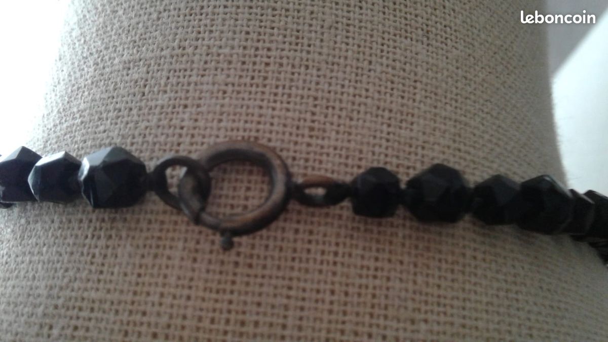 Collier Sautoir Vintage Perles De Jais Noir à Facettes - Bijou Ancien Parfait état