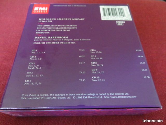 MKS66 - MOZART - Concertos Pour Piano (intégrale) Daniel Barenboïm (Coffret 10 CDS EMI 1998) (image 3)