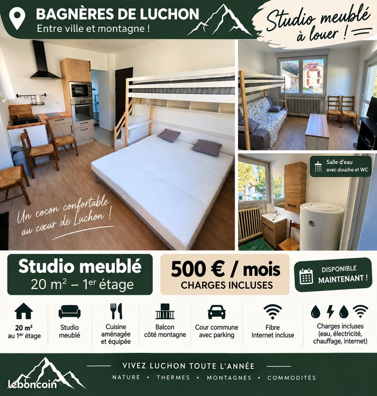 Appartement 1 pièce 20 m² · à Bagnères-de-Luchon · 20 m² · 500 €/mois