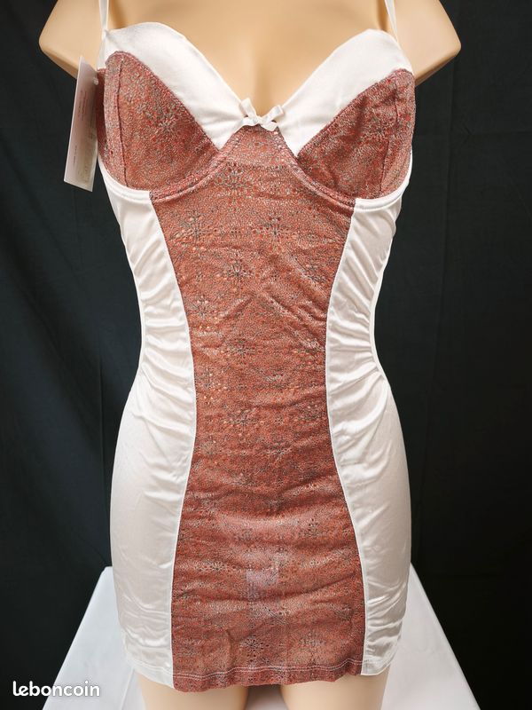 Nuisette satinée chic & raffinée + String assorti – Blanc Nacré & Rose Poudré – Neuf - Tailles S/M 36-38 et L/XL 40-42 (image 3)