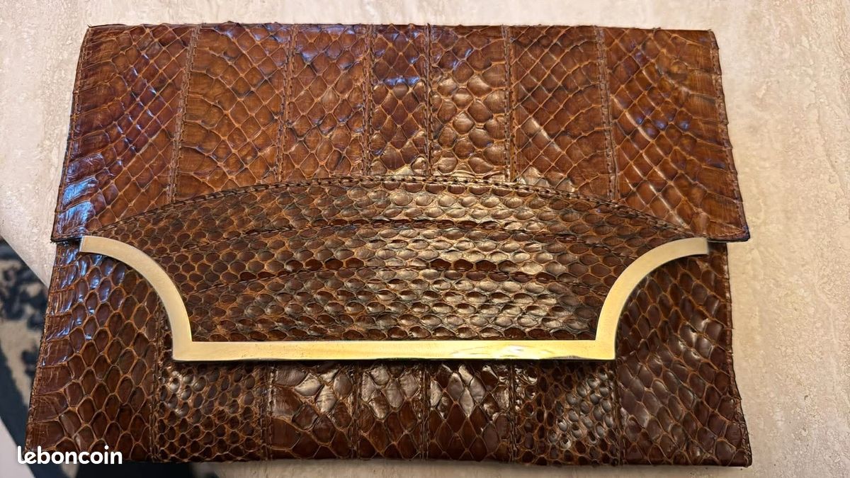 Pochette/sac De Soirée Vintage En Peau De Serpent - Marron, élégant, Occasion Très Bon état