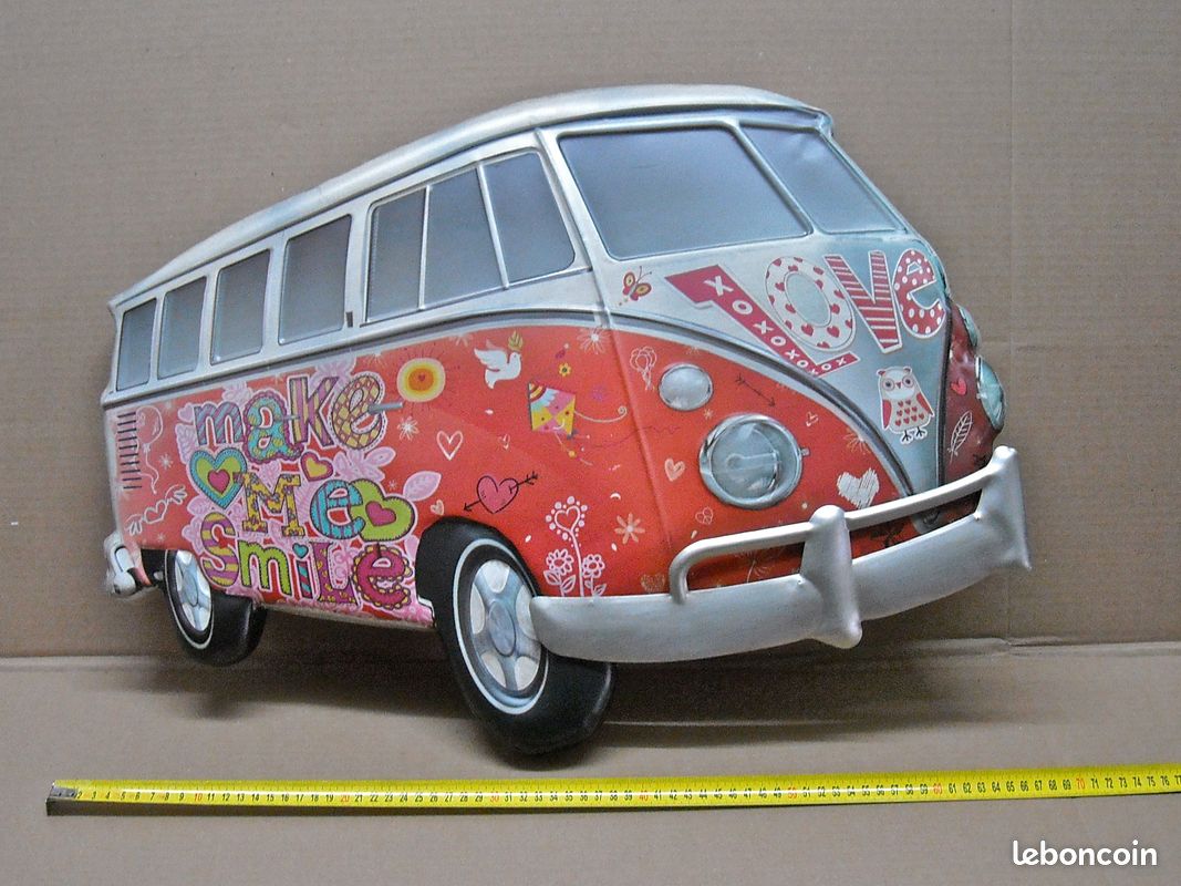 Plaque Métal Bombée 20x30 Cm – VW Combi Bleu – Déco Vintage Atelier
