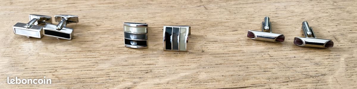 Boutons De Manchette En Métal Et Nacre – Paire De Cufflinks Vintage Occasion Marque Reyt