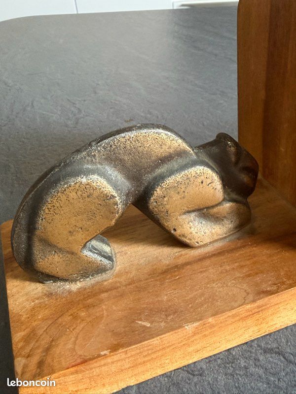 Paire de serre-livres chats en bois et métal patiné – Art Déco (image 2)