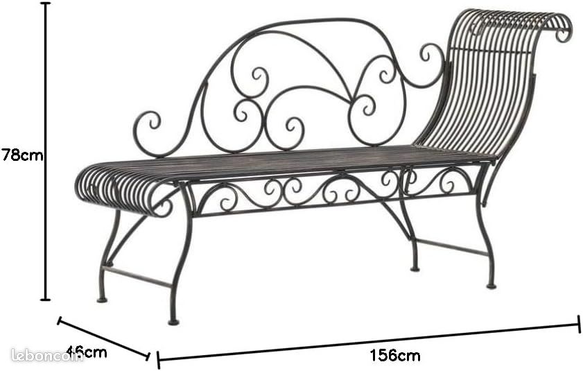 Chaise Longue de Jardin Fer Forgé Couleur Bronze - Banc avec Récamière - Banquette Style Romantique - Banc Fer Extérieur (image 5)