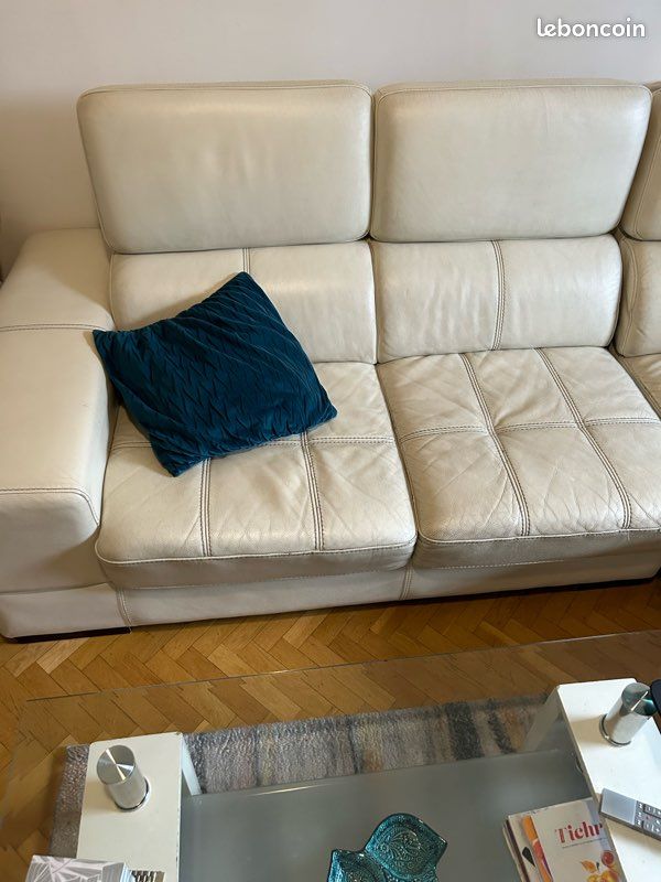 Canape en cuir beige (image 3)