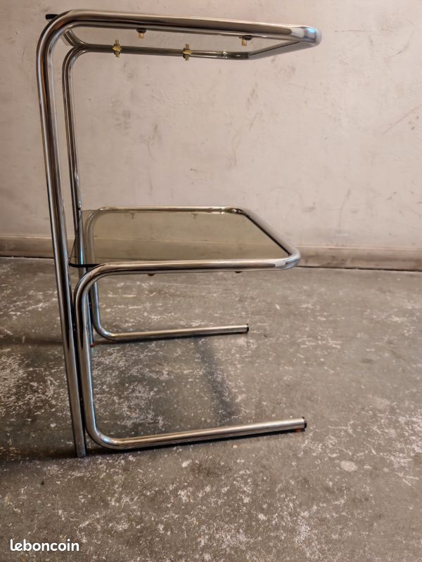 Table D'appoint Vintage 70's – Métal Chromé Et Plateau Beige – Moderne