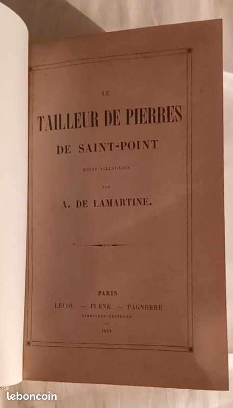Livre ancien Édition Originale 1851 Lamartine Le Tailleur de pierres de Saint-Point (image 1)