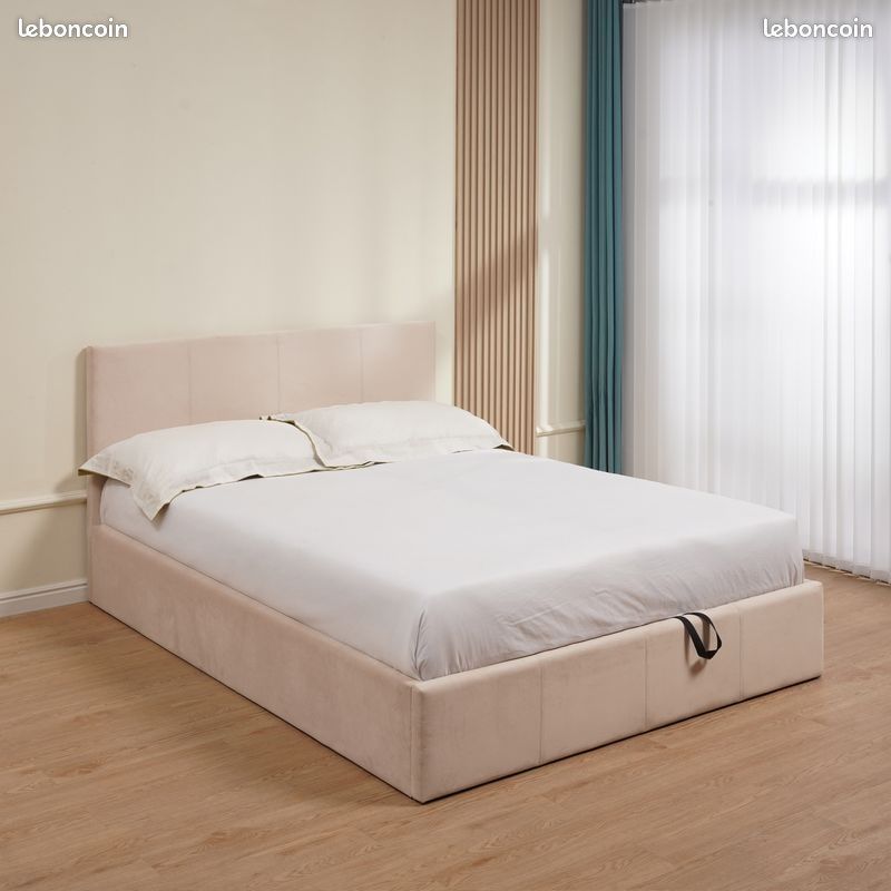 Lit avec Coffre velours bastien Noir beige Gris 140x190​⁬⁬‍‍‍⁮‍​⁯⁭⁢⁬​⁪ (image 8)