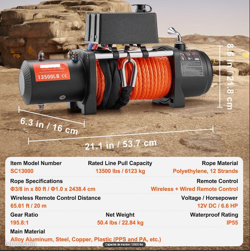 Treuil 4x4 – Treuil électrique – 6 Tonnes – Câble corde 20m – Neuf - Livraison gratuite ⭐ ⭐ ⭐ (image 5)