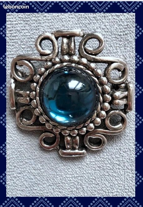 Broche bleue labradorite style rococo métal couleur argent neuve (image 2)