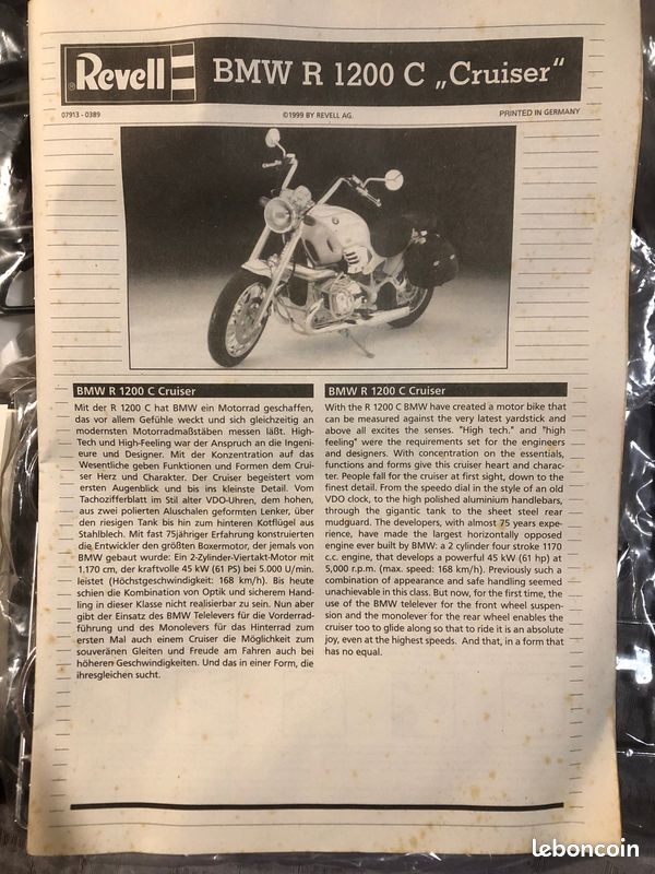 MAQUETTE MOTO BMW 1100R Black Protar Echelle 1/9 Montee EUR 35,00