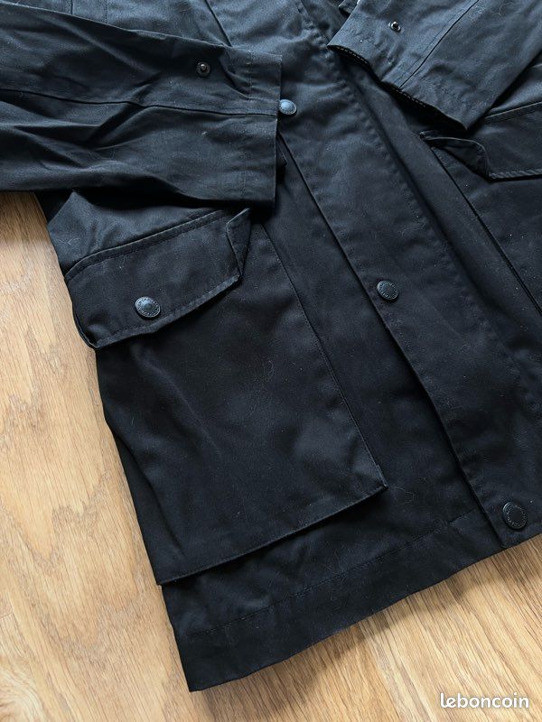 Veste chevignon vintage noire parka mi-longue coton poches doublure bleue homme taille s (image 5)