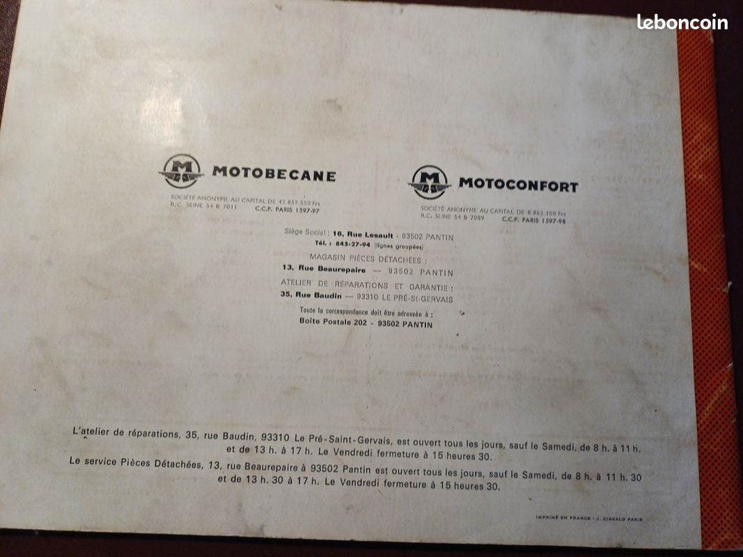 Catalogue Pièces De Rechange Motobecane Motoconfort Mobylette Type 92 - Texte Français