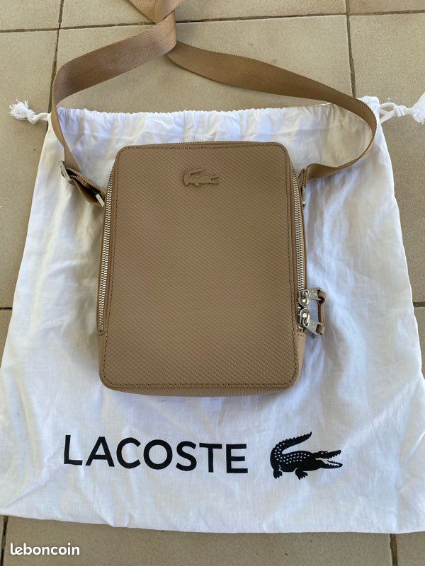 Sacoche Lacoste en cuir beige Accessoires Bagagerie