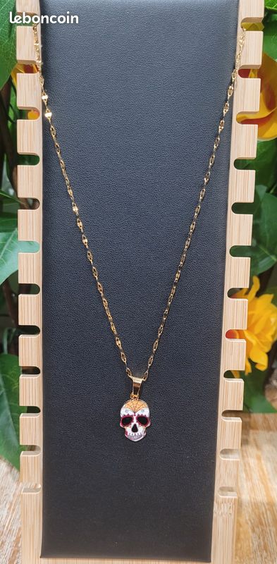 Chaine Acier inoxydable dorée et son Pendentif Tête de Mort – 3 – Neuf (image 3)