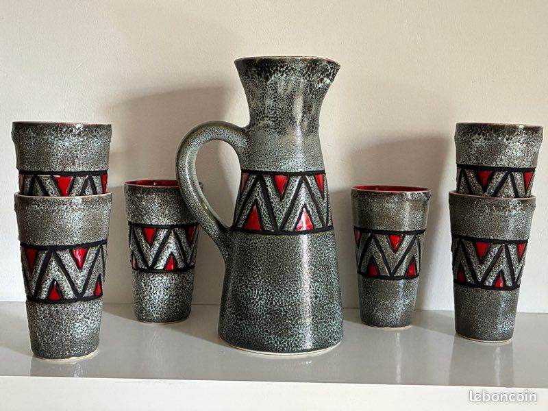 Service orangeade carafe / pichet avec 6 verres / gobelets en Vallauris (image 2)