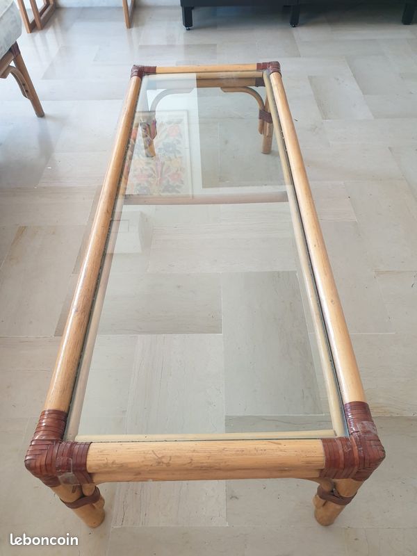 Ensemble canapé table basse bout de canapé bambou année 70 (image 6)