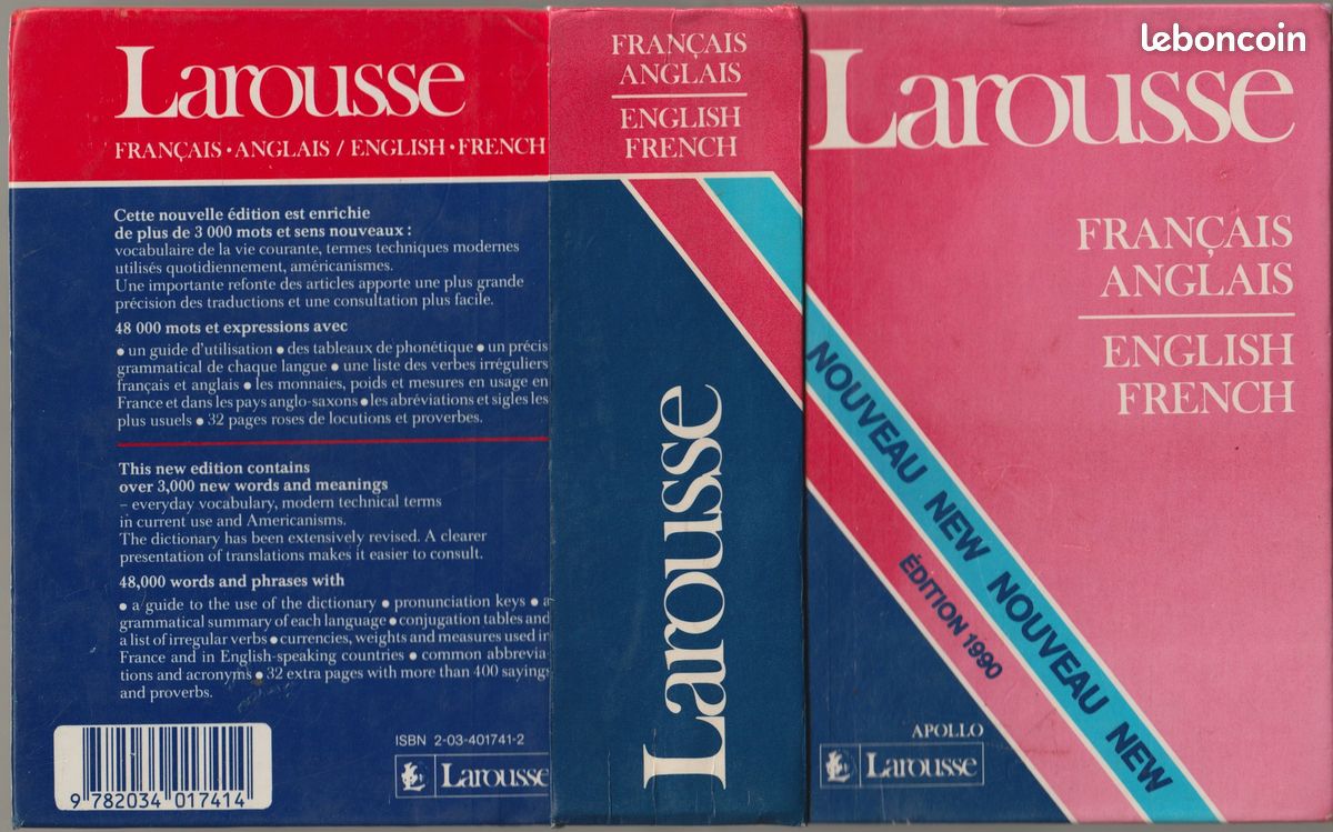 Dictionnaire larousse français anglais apollo, english french, de 