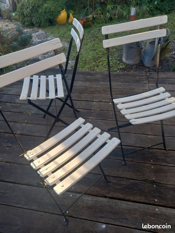 Chaises jardin anciennes bois et métal pliantes (image 3)