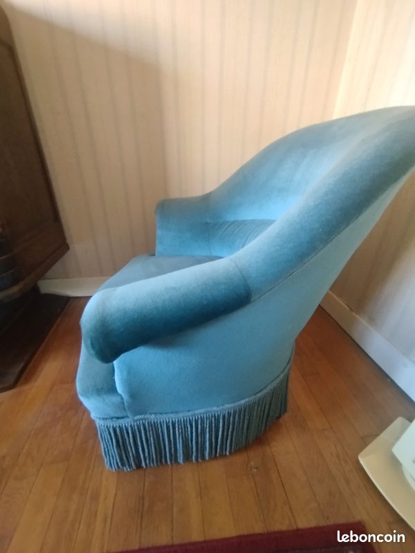 Rare salon Art Déco complet années 1940-1950 – Canapé 2 places + 3 fauteuils en velours d'origine (image 6)